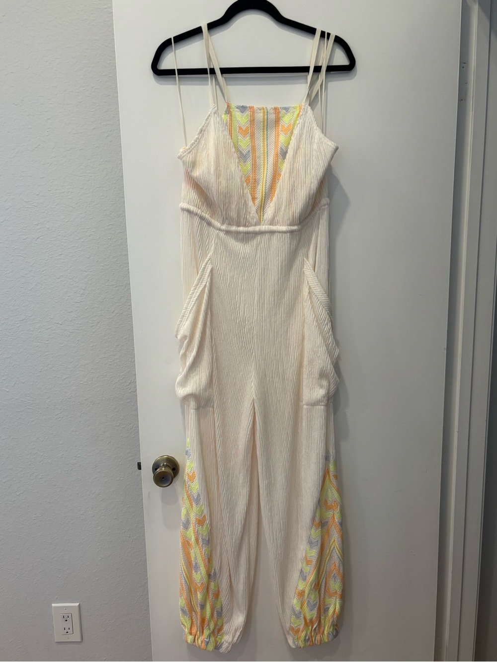 NWOT Free People Movement Morning Rise Jumpsuit Ribbed Fabric Embroidery Strappy